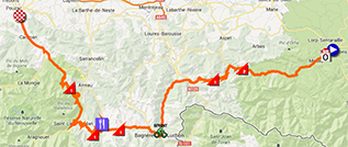 The map with the race route of the nineth stage of the Tour de France 2013 on Google Maps