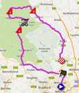 De kaart met het parcours van de eerste etappe van de Tour de France 2014 op Google Maps