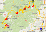 De kaart met het parcours van de tiende etappe van de Tour de France 2014 op Google Maps