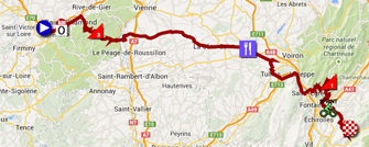 De kaart met het parcours van de dertiende etappe van de Tour de France 2014 op Google Maps