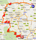 La carte du parcours de la deuxième étape du Tour de France 2014 sur Google Maps