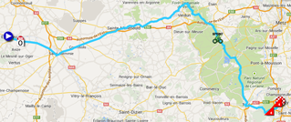De kaart met het parcours van de zevende etappe van de Tour de France 2014 op Google Maps
