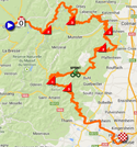 De kaart met het parcours van de negende etappe van de Tour de France 2014 op Google Maps