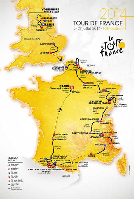 De officiële kaart van de Tour de France 2014