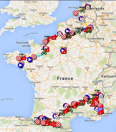 Het parcours van de Tour de France 2015 in Google Earth