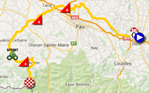 De kaart met het parcours van de tiende etappe van de Tour de France 2015 op Google Maps