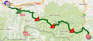 The map with the race route of the twelfth stage of the Tour de France 2015 on Google Maps