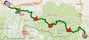 De kaart met het parcours van de twaalfde etappe van de Tour de France 2015 op Google Maps