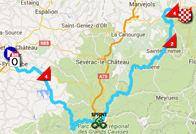 The map with the race route of the fourteenth stage of the Tour de France 2015 on Google Maps
