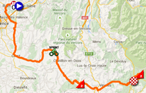 De kaart met het parcours van de zestiende etappe van de Tour de France 2015 op Google Maps