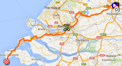 The map with the race route of the first part of the second stage of the Tour de France 2015 on Google Maps
