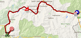 The map with the race route of the twentieth stage of the Tour de France 2015 on Google Maps