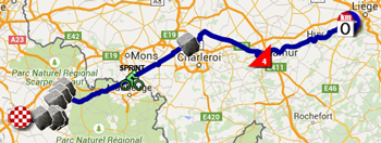 De kaart met het parcours van de vierde etappe van de Tour de France 2015 op Google Maps