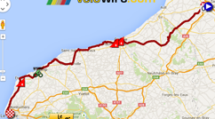The map with the race route of the sixth stage of the Tour de France 2015 on Google Maps
