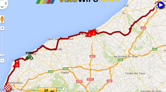 De kaart met het parcours van de zesde etappe van de Tour de France 2015 op Google Maps