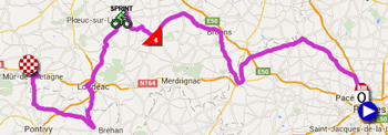 The map with the race route of the eighth stage of the Tour de France 2015 on Google Maps