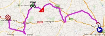 De kaart met het parcours van de achtste etappe van de Tour de France 2015 op Google Maps