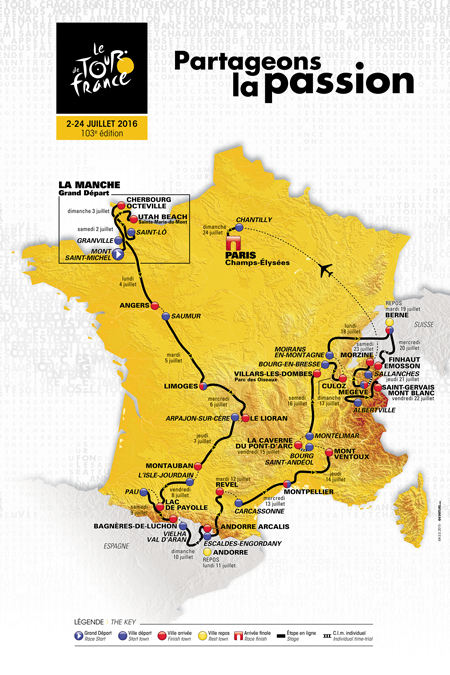 The map of the Tour de France 2016