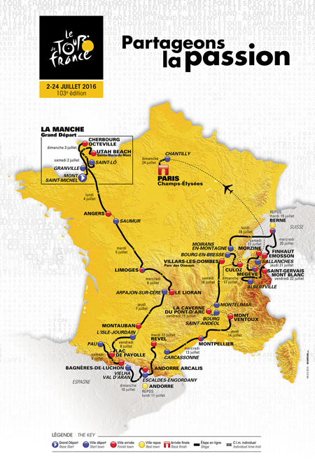 De kaart van de Tour de France 2016