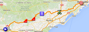 The map with the race route of the eleventh stage of the Tour de France 2016 on Google Maps