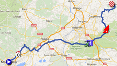 The map with the race route of the twelfth stage of the Tour de France 2016 on Google Maps