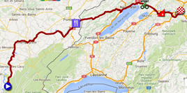 De kaart met het parcours van de zestiende etappe van de Tour de France 2016 op Google Maps