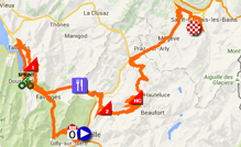 De kaart met het parcours van de negentiende etappe van de Tour de France 2016 op Google Maps