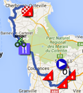 The map with the race route of the second stage of the Tour de France 2016 on Google Maps