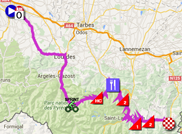 De kaart met het parcours van de achtste etappe van de Tour de France 2016 op Google Maps