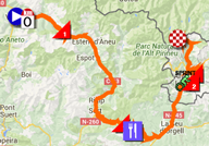 The map with the race route of the ninth stage of the Tour de France 2016 on Google Maps