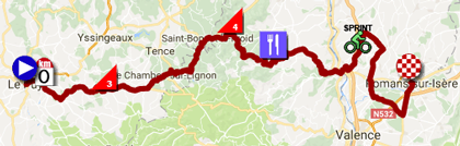 The map with the race route of the sixteenth stage of the Tour de France 2017 on Google Maps