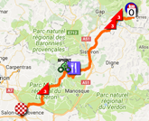 De kaart met het parcours van de negentiende etappe van de Tour de France 2017 op Google Maps