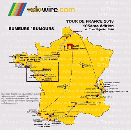 De gedetailleerde kaart van de Tour de France 2018 op basis van geruchten