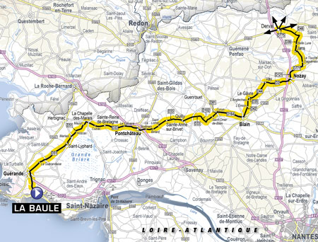 The map with the start of the fourth stage of the Tour de France 2018