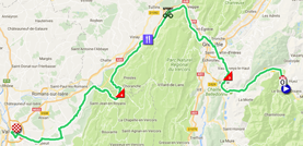 The map with the race route of the thirteenth stage of the Tour de France 2018 on Google Maps