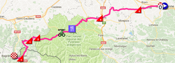 The map with the race route of the sixteenth stage of the Tour de France 2018 on Google Maps