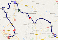 The map with the race route of the eighteenth stage of the Tour de France 2018 on Google Maps