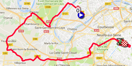 The map with the race route of the twenty first stage of the Tour de France 2018 on Google Maps