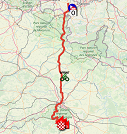 The map with the race route of the third stage of the Tour de France 2019 on Open Street Maps