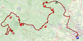 The map with the race route of the sixth stage of the Tour de France 2019 on Open Street Maps