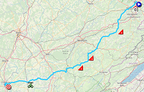 The map with the race route of the seventh stage of the Tour de France 2019 on Open Street Maps