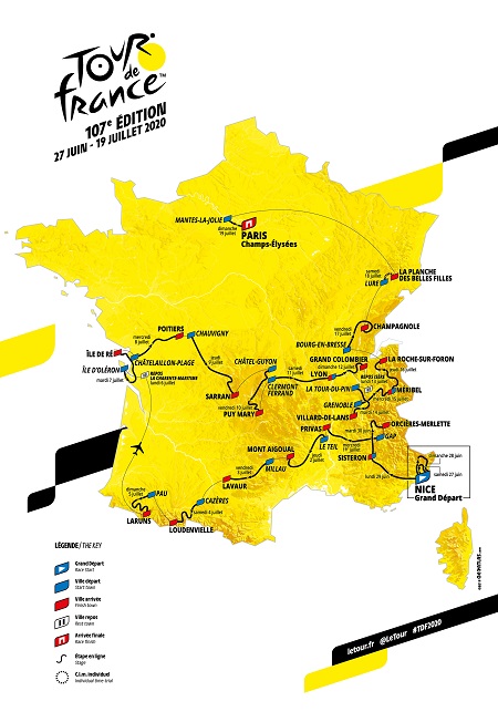 Carte parcours Tour de France 2020