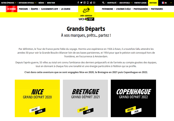 De aankondiging van het Grand Départ op letour.fr