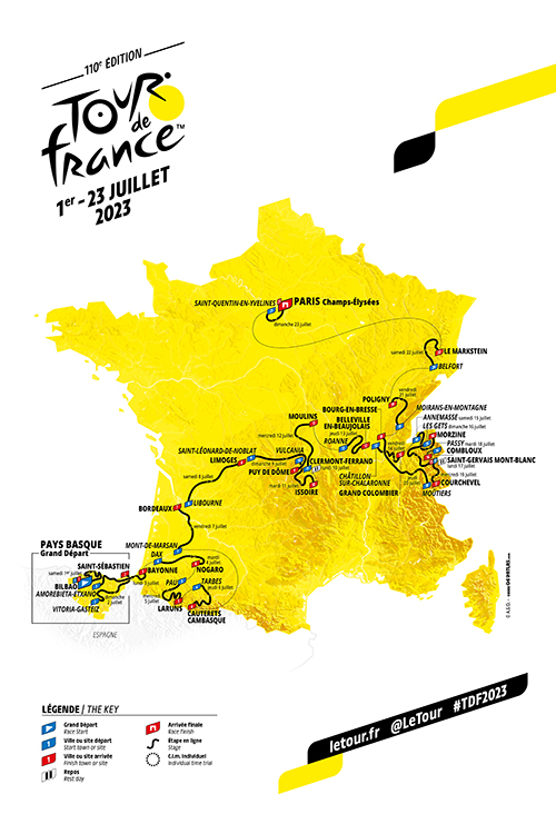 La carte du parcours du Tour de France 2023