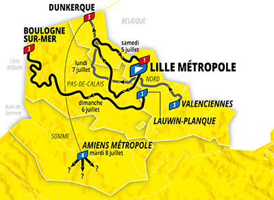 De kaart van het Grand Départ van de Tour de France 2025