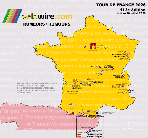 La carte du parcours du Tour de France 2026 sur la base des rumeurs