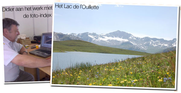 16 juli 2007 - rustdag Val d Isere/Tignes : Didier en de indexering van foto s en het Lac de l Ouillette in Val d Isere