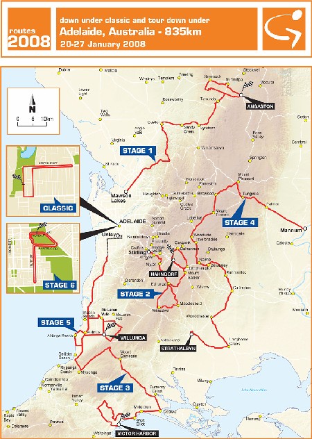 Het parcours van de Tour Down Under 2008 - klik erop om het in het groot te zien
