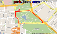 De kaart met het parcours van de Cancer Council Classic op Google Maps