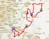 De kaart met het parcours van de etappe Lobethal > Stirling van de Tour Down Under 2012 op Google Maps